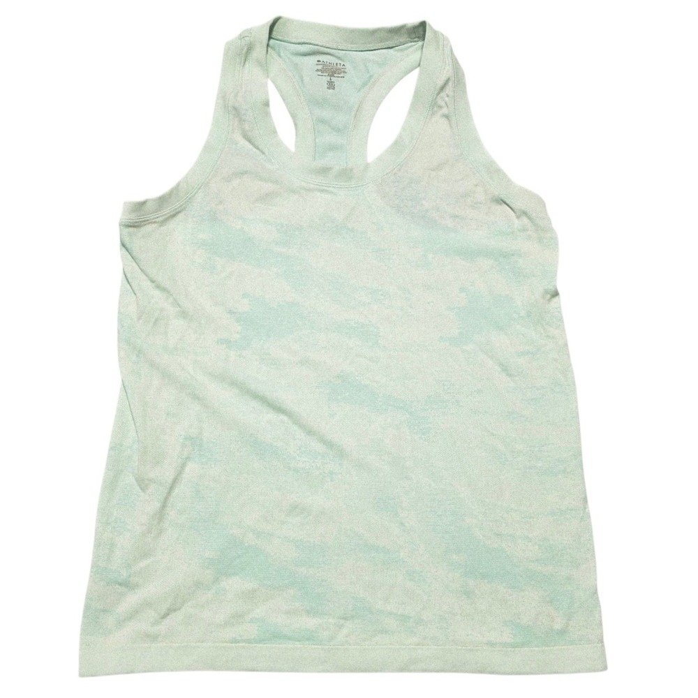 Athleta Momentum Tank Women L Green Camo Racerback Seamless Athletic Top